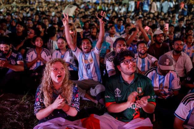 July 16, 2026, Dhaka, Bangladesh: People are watching the Argentina vs England football match on a giant screen at the University of Dhaka campus. FIFA World Cup, WM, Weltmeisterschaft, Fussball 2026 Argentina Vs England  - ZUMAa130 0861771830st Copyright: xKMxAsadx