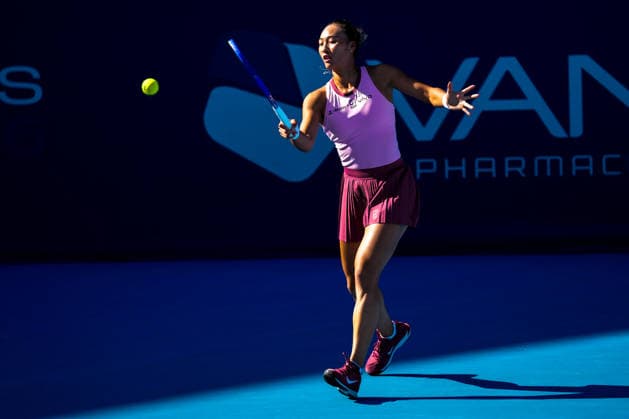 Vanda Pharmaceuticals Athens Open - Day 3 Qinwen Zheng of China competes against Elena Micic of Australia during their Round of 16 match at the 2026 Vanda Pharmaceuticals Athens Open Women s tennis tournament at the Athens Olympic Tennis Centre in Athens, Greece, on July 15, 2026. Athens Athens Greece  Copyright: xOwenxHammondx originalFilename:hammond-2026vand260715_npgnR.jpg