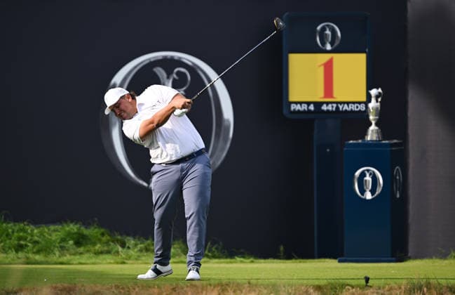 Mateo Pulcini (ARG) (Amateur) who got a few boo s as he was announced on the 1st Tee, tee s off. 154th Open Golf Championships, Royal Birkdale, Southport, UK - 16 Jul 2026Southport Royal Birkdale United Kingdom  Copyright: xGreigxCowie Shutterstockx 16988293x