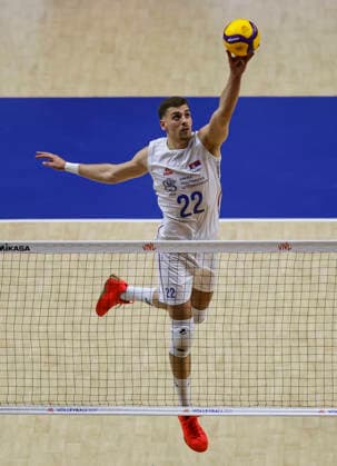 Men s Volleyball Nations League - Belgrade 2026 Serbia s Veljko Masulovic in action during the MenÕs Volleyball Nations League Pool 7 match between Serbia and Turkiye at Belgrade Arena on July 15, 2026 in Belgrade, Serbia. Belgrade Serbia Copyright: xSrdjanxStevanovicx x