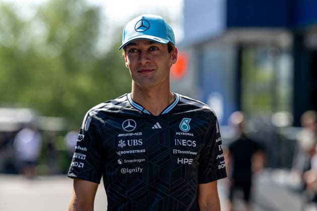 STAVELOT, BELGIUM: George Russell, racing for the Mercedes team during the 2026 Formula 1 Belgian Grand Prix at the Circuit de Spa-Francorchamps in Stavelot, Belgium