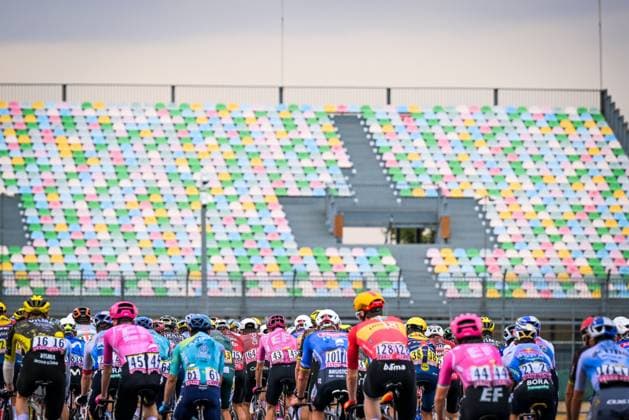 The pack of riders pictured before the start of stage 12 of the 2026 Tour de France cycling race, a stage of 181km from Nevers Magny-Cours to Chalon-sur-Saone, on Thursday 16 July 2026. The 113th edition of the Tour de France starts on Saturday 4 July in Barcelona, Spain, and will finish in Paris, France on the 26th of July. DAVIDxPINTENS  x181251883x