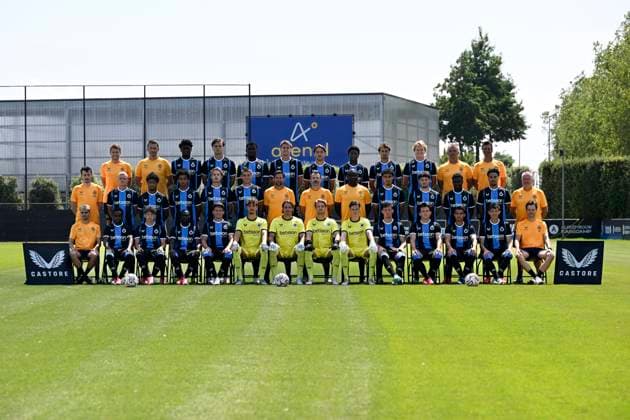 Club Brugge photo shoot 2026 - 2027 WESTKAPELLE, BELGIUM - JULY 16 : Upper line from left to right : Vijverman Michael team manager of Club Bruggen Castro Bram keeper coach of Club Brugge, Osuji Vince defender of Club Brugge, Meijer Bjorn defender of Club Brugge, Onyedika Nwadike Raphael midfielder of Club Brugge, Spileers Jorne defender of Club Brugge, Audoor Lynnt midfielder of Club Brugge, Coulibaly Samba defender of Club Brugge, Van Hoogen Samuel Gomez defender of Club Brugge, Sandra Cisse midfielder of Club Brugge, Rob Eddie physical trainer of Club Brugge and Vandenbussche Carl physical trainer of Club Brugge Middle line from left to right : Van Den Wijngaert, Siquet Hugo defender of Club Brugge, Campbell Shandre forward of Club Brugge, Garcia Andre Jacob of Club Brugge, Vermant Romeo forward of Club Brugge, Tresoldi Nicolo forward of Club Brugge, Van Dessel, Leko Ivan head coach of Club Brugge, Akpala Joseph assistant coach of Club Brugge, Tsawa Cheveyo midfielder of Club Brugge, Sabbe Kyriani defender of Club Brugge, Diakhon Mamadou forward of Club Brugge, Lemarechal Felix midfielder of Club Brugge, Bombeke David kine of Club Brugge Bottom line from left to right : Kesteloot, Ly Elijah, Koren Tian Nai forward of Club Brugge, Forbs Carlos forward of Club Brugge, Tzolis Christos forward of Club Brugge, Vanden Driessche Argus goalkeeper of Club Brugge, Sommer Yann goalkeeper of Club Brugge, Jackers Nordin goalkeeper of Club Brugge, De Corte Axl goalkeeper of Club Brugge, Vasovic Andrej forward of Club Brugge, Vetlesen Hugo midfielder of Club Brugge, Amengai Naim midfielder of Club Brugge, Okon-Engstler Gianluca midfielder of Club Brugge and Vanhecke Bruno doctor of Club Brugge pictured during the team photo shoot of Club Brugge prior the Jupiler Pro league football season 2026 - 2027 at the Alheembouw Base camp on July 16, 2026 in Westkapelle, Belgium , 16 07 2026 Westkapelle Belgium  Copyright: xNicoxVereeckenx