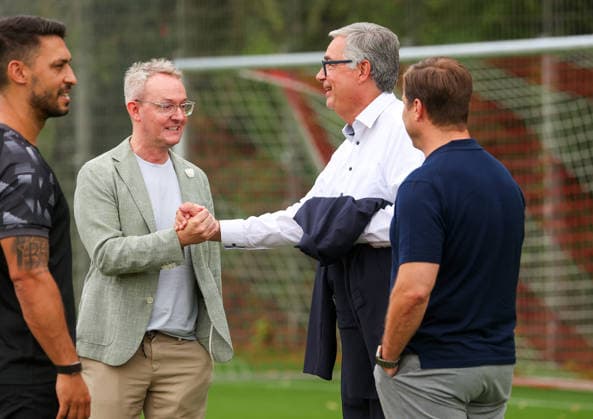 2026.07.16, Deutschland, Stuttgart, Fußball VfB Stuttgart Trainingsauftakt, v.l. VfB Präsident Dietmar Allgaier, Vorstand Alexander Wehrle *** July 16, 2026, Germany, Stuttgart, Soccer: VfB Stuttgart Kicks Off Training Season; from left: VfB President Dietmar Allgaier, Executive Board Member Alexander Wehrle