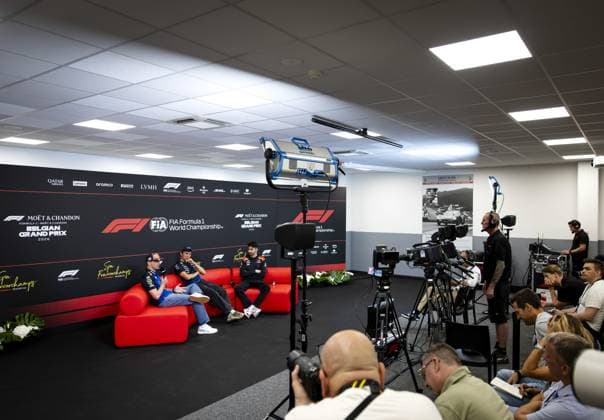 SPA - Max Verstappen (Red Bull Racing), Alexander Albon (Williams) and Esteban Ocon (Haas) during a press conference, PK, Pressekonferenz at the Spa-Francorchamps circuit ahead of the Belgian Grand Prix. SEM VAN DER WAL ANP xVIxANPxSportx xxANPxIVx 563649986 originalFilename: 563649986.jpg
