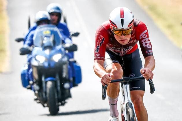French Baptiste Veistroffer of Lotto Intermarche pictured in action during the stage 12 of the 2026 Tour de France cycling race, a stage of 181km from Nevers Magny-Cours to Chalon-sur-Saone, on Thursday 16 July 2026. The 113th edition of the Tour de France starts on Saturday 4 July in Barcelona, Spain, and will finish in Paris, France on the 26th of July. POOLxLUCAxBETTINI  x181263754x
