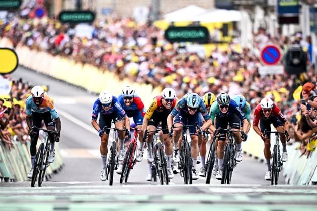 Belgian Tim Merlier of Soudal Quick-Step sprints to the finish of the stage 12 of the 2026 Tour de France cycling race, a stage of 181km from Nevers Magny-Cours to Chalon-sur-Saone, on Thursday 16 July 2026. The 113th edition of the Tour de France starts on Saturday 4 July in Barcelona, Spain, and will finish in Paris, France on the 26th of July. DAVIDxPINTENS  x181271502x