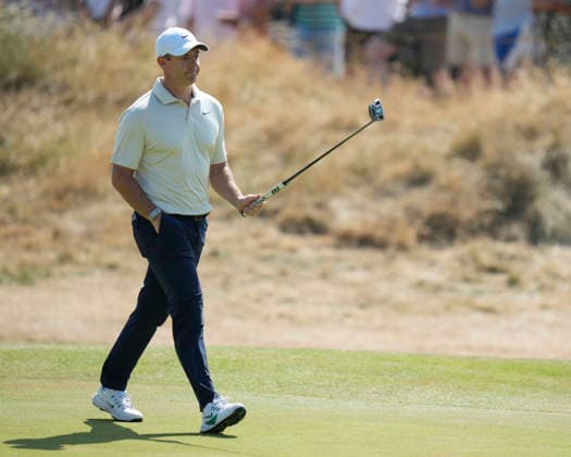 SOUTHPORT, ENGLAND - JULY 16: Rory McIlroy (NIR) walks onto the 1st green during Round 1 of the 154th Open Championship at the Royal Birkdale Golf Club, Southport on July 16, 2026 in Merseyside, England The 154th British Open Championship