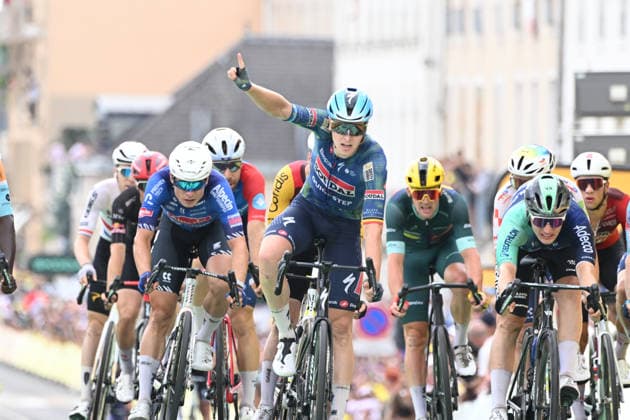 16-07-2026 Tour De France; Tappa 12, Circuito Magny Cours - Chalon Sur Saone; 2026, Soudal - Quick Step; 2026, Alpecin - Premier Tech; 2026, Decathlon - Cma Cgm; Merlier, Tim; Philipsen, Jasper; Kooij, Olav; Chalon Sur Saone; 