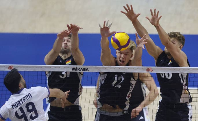 16.07.2026 Belgrade(Serbia) Iran-Germany Nations League Men s Volleyball Yann Böhme Boehme(2L),Anton Brehme(3L),Moritz Reichert Germany :