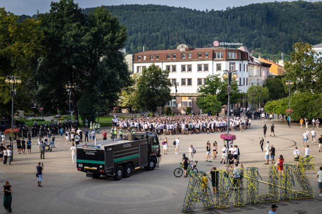 ZILINA - HAJDUK SPLIT Fans of Hajduk Torcida Split 1950 before the match in city centre ahead of the second leg of First qualifying round of UEFA Europa League football match between MSK Zilina and Hajduk Split at the MSK Zilina Stadium Pod Dubnom. Zilina, Slovakia, July 16, 2026. Photo by Branislav Racko Copyright: xx 080A3888