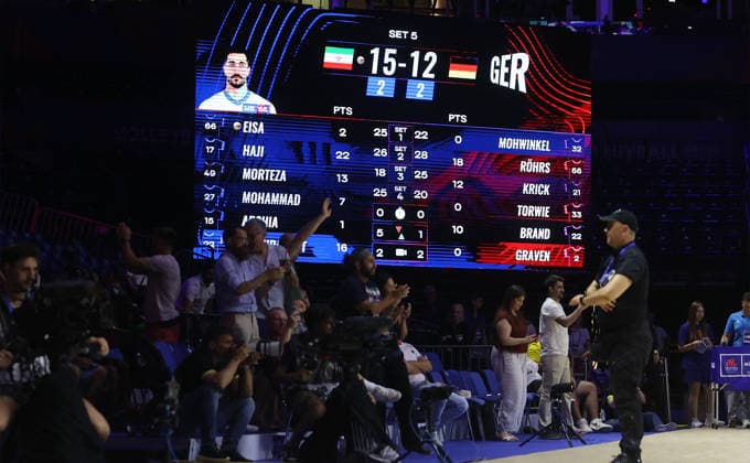 16.07.2026 Belgrade(Serbia) Iran-Germany Nations League Men s Volleyball Result display after match :