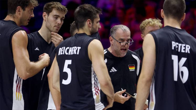 16.07.2026 Belgrade(Serbia) Iran-Germany Nations League Men s Volleyball Tobias Krick(L),Yann Böhme Boehme(2L),Massimo Botti (4L)Germany head coach during match :