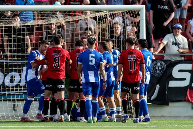 UEFA Europa Conference League First Qualifying Round Second Leg, Europa Point Stadium, Gibraltar 16 7 2026 St. Joseph s vs Bohemians Tempers flare between both teams Tempers flare between both teams 16 7 2026  Copyright: xx 0F7A9961