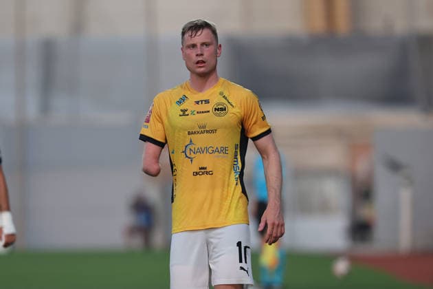 Marius Kryger Lindh of Runavik look on during the UEFA Conference League First Qualifying Round, 2nd Leg match between Hamrun Spartans and Runavik at Centenary Stadium, Ta Qali, Malta on 16 July, 2026. Hamrun Spartans v Runavik - UEFA Conference League First Qualifying Round 1st Leg