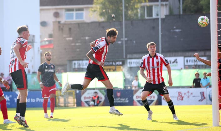 UEFA Europa League First Qualifying Round Second Leg, Ryan McBride Brandywell Stadium, Derry 16 7 2026 Derry City vs CSKA Sofia Derry™s Ellis Chapman scores the first goal of the game Ellis Chapman scores the first goal 16 7 2026  Copyright: xx RB2_7743