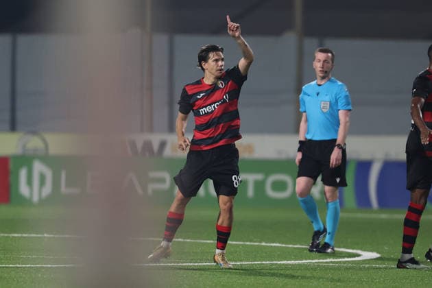 Ante Coric of Hamrun Spartans celebrates scoring the 1-1 goal during the UEFA Conference League First Qualifying Round, 2nd Leg match between Hamrun Spartans and Runavik at Centenary Stadium, Ta Qali, Malta on 16 July, 2026. Hamrun Spartans v Runavik - UEFA Conference League First Qualifying Round 1st Leg