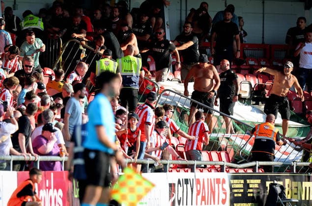 UEFA Europa League First Qualifying Round Second Leg, Ryan McBride Brandywell Stadium, Derry 16 7 2026 Derry City vs CSKA Sofia CSKA Sofia fans rush a barrier and the game is stopped CSKA Sofia fans rush a barrier and the game is stopped 16 7 2026  Copyright: xx RB1_8964