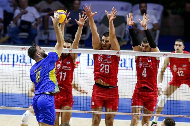 Serbia v Ukraine - Men s Volleyball Nations League BELGRADE, SERBIA - JULY 16: Aleksa Nedeljkovic (29) of Serbia in action against Dmytro Yanchuk (8) of Ukraine during the Men s Volleyball Nations League match between Serbia and Ukraine in Belgrade, Serbia, on July 16, 2026. Filip Stevanovic Anadolu Belgrade Serbia. Editorial use only. Please get in touch for any other usage.  Copyright: x2026xAnadoluxFilipxStevanovicx