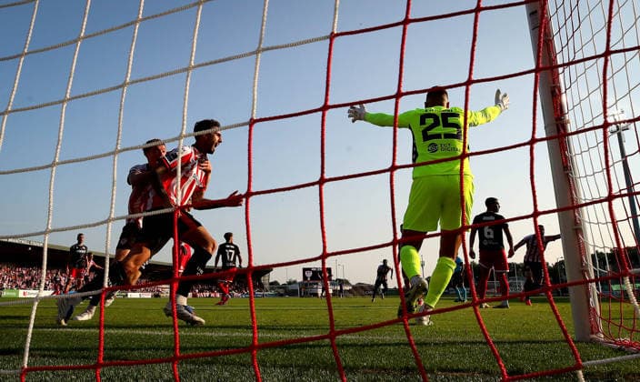 UEFA Europa League First Qualifying Round Second Leg, Ryan McBride Brandywell Stadium, Derry 16 7 2026 Derry City vs CSKA Sofia Derry™s Ellis Chapman celebrates scoring the first goal of the game Ellis Chapman celebrates scoring the first goal 16 7 2026  Copyright: xx RB4_3952