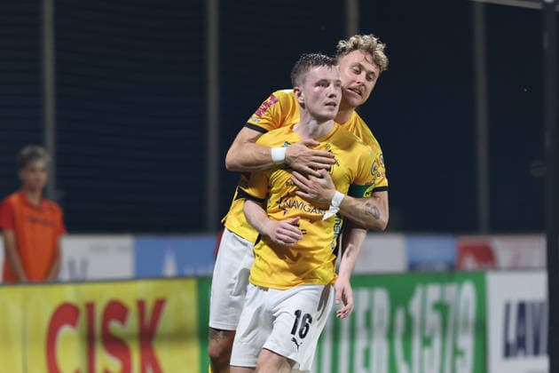 Petur Knudsen (front) of Runavik celebrates scoring the 1-2 goal during the UEFA Conference League First Qualifying Round, 2nd Leg match between Hamrun Spartans and Runavik at Centenary Stadium, Ta Qali, Malta on 16 July, 2026. Photo by Domenic Aquilina Hamrun Spartans v Runavik - UEFA Conference League First Qualifying Round 1st Leg