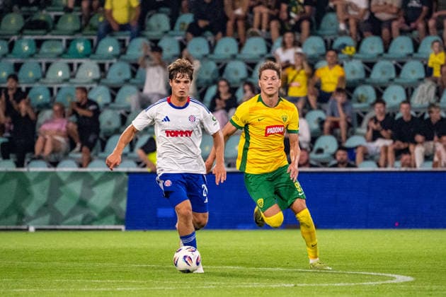 Rokas Pukstas and Marko Roginic seen during UEFA Europa League qualifying game between teams of MSK Zilina and Hajduk Split (Matej Sagan Ball Raw Images) Zilina Anton Malatinsky Stadium Slovakia Copyright: xMatejxSaganx DSC07536