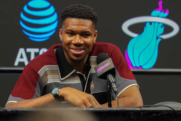 The Miami Heat s new player, Giannis Antetokounmpo, speaks at a press conference, PK, Pressekonferenz in Miami, USA, 16 July 2026. I think that, in order to take it to the next level, I have to step out of my comfort zone, and I feel like Miami is where I need to be. As a team, they have a mindset very similar to mine, so it was an obvious decision. I wanted to be here. I’m excited to be here and I just want to get to work, said the two-time NBA, Basketball Herren, USA MVP. The Miami Heat introduce Antetokounmpo and hope to pair him with LeBron James !ACHTUNG: NUR REDAKTIONELLE NUTZUNG!  Copyright: xAlbertoxBoalx AME9906 20260716-55020916435_1