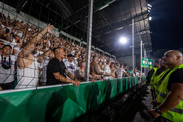 ZILINA - HAJDUK SPLIT Fans of of Hajduk - Torcida Split 1950 during the second leg of First qualifying round of UEFA Europa League football match between MSK Zilina and Hajduk Split at the MSK Zilina Stadium Pod Dubnom. Zilina, Slovakia, July 16, 2026. Photo by Branislav Racko Copyright: xx 080A5442