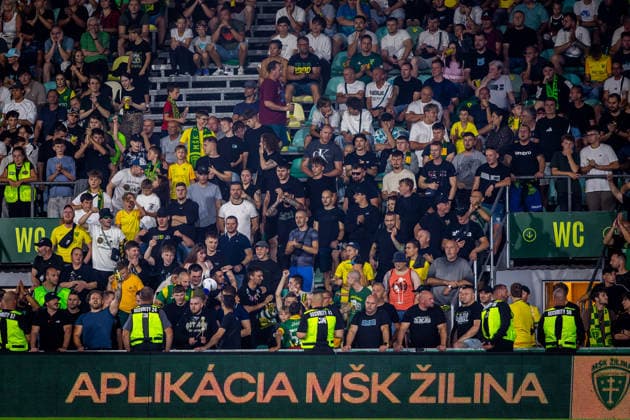 ZILINA - HAJDUK SPLIT Fans of Zilina during the second leg of First qualifying round of UEFA Europa League football match between MSK Zilina and Hajduk Split at the MSK Zilina Stadium Pod Dubnom. Zilina, Slovakia, July 16, 2026. Photo by Branislav Racko Copyright: xx 080A5271