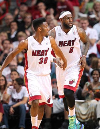 SPORTS-BKN-WINDERMAN-COLUMN-FILEPIC-MI The Miami Heat s LeBron James is congratulated by teammate Norris Cole, (30) after a play during the second quarter against the Boston Celtics at the AmericanAirlines Arena in Miami on Friday, April 12, 2013. (David Santiago Miami Herald TNS) Miami FL USA EDITORIAL USE ONLY Copyright: xx 178644449W DavidxSantiagox krtphotoslive964914