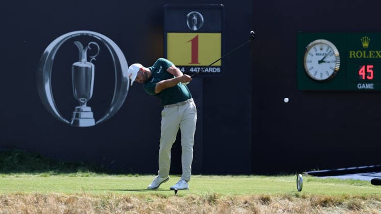 16th July 2026; Royal Birkdale Golf Club, Southport, Merseyside, England; The Open Championship, Round One; Wyndham Clark (USA) plays from the tee at the first hole DavidxBlunsden