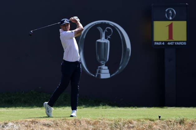 16th July 2026; Royal Birkdale Golf Club, Southport, Merseyside, England; The Open Championship, Round One; Ludvig Aberg (SWE) plays from the tee at the first hole DavidxBlunsden