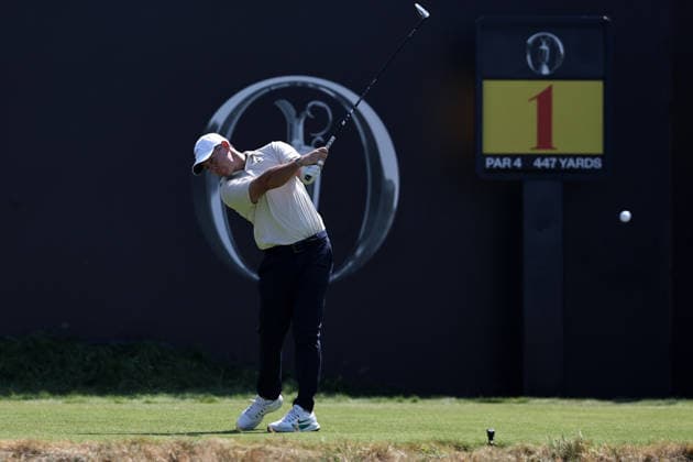 16th July 2026; Royal Birkdale Golf Club, Southport, Merseyside, England; The Open Championship, Round One; Rory McIlroy (NIR) plays from the tee at the first hole DavidxBlunsden