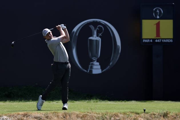16th July 2026; Royal Birkdale Golf Club, Southport, Merseyside, England; The Open Championship, Round One; Matthew Fitzpatrick (ENG) plays from the tee at the first hole DavidxBlunsden