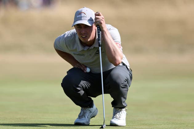 16th July 2026; Royal Birkdale Golf Club, Southport, Merseyside, England; The Open Championship, Round One; Matthew Fitzpatrick (ENG) studies the line of his birdie putt on the 4th hole DavidxBlunsden