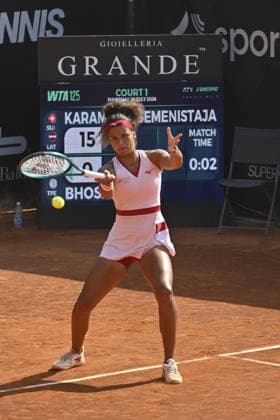 IPA86753848 - Naima Karamoko of Switzerland, playing alongside Darja Seme?istaja of Latvia, faced Yu-Yun Li of Taiwan and Rutuja Bhosale of India in the quarterfinal match at the ATV Bancomat Tennis Open WTA, Tennis Damen 125 at the Antico Tiro a Volo Club on July 16, 2026 in Rome, Italy. (Photo by Roberto Bettacchi)  Copyright: xRobertoxBettacchi IPAxSportx xx 86753848