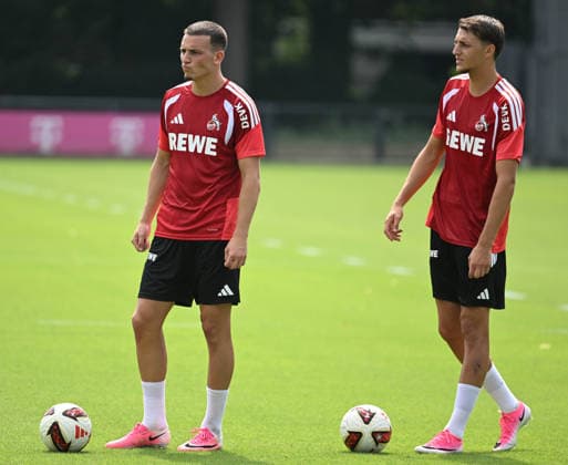 17.07.2026, xophax, Fussball 1.Bundesliga, 1.FC Koeln Training. Said El Mala ,links und Malek El Mala ( beide 1.FC Köln ) , rechts Koeln *** July 17, 2026, xophax, Soccer, Bundesliga 1, 1. FC Köln Training: Said El Mala (left) and Malek El Mala (both 1. FC Köln), right: Cologne