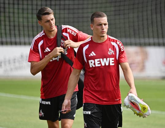 17.07.2026, xophax, Fussball 1.Bundesliga, 1.FC Koeln Training. Malek El Mala , links und Said El Mala , rechts ( beide 1.FC Köln ) Koeln *** July 17, 2026, xophax, Soccer, Bundesliga 1, 1. FC Köln Training: Malek El Mala (left) and Said El Mala (right), both of 1. FC Köln