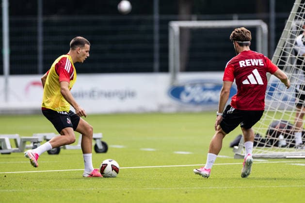 COLOGNE, GERMANY - JULY 17: Said El Mala (1. FC Koeln, 13) controls the ball against Jan Thielmann (1. FC Koeln, 29) during a training session of season 2026 27 at Geissbockheim on July 17, 2026 in Cologne, Germany. North Rhine Westphalia Germany Copyright: xSteffiexWunderlx