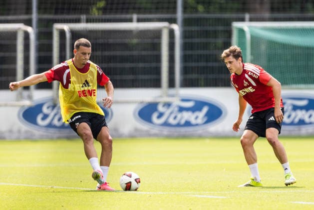 COLOGNE, GERMANY - JULY 17: Said El Mala (1. FC Koeln, 13) controls the ball against Alessio Castro-Montes (1. FC Koeln, 17) during a training session of season 2026 27 at Geissbockheim on July 17, 2026 in Cologne, Germany. North Rhine Westphalia Germany Copyright: xSteffiexWunderlx