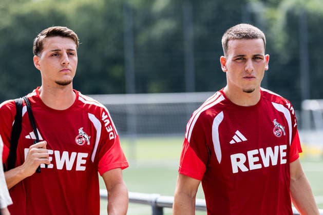 COLOGNE, GERMANY - JULY 17: Malek El Mala (1. FC Koeln, 19) and Said El Mala (1. FC Koeln, 13) during a training session of season 2026 27 at Geissbockheim on July 17, 2026 in Cologne, Germany. North Rhine Westphalia Germany Copyright: xSteffiexWunderlx