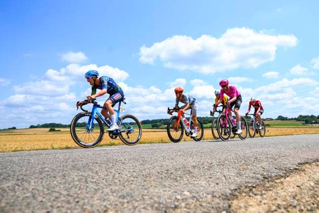 Tour de France 2026 Stage 13 BELFORT, FRANCE - JULY 17 : Kwiatkowski MichaB (POL) of Netcompany INEOS, Vervaeke Louis (BEL) of Soudal Quick-Step, Zimmerman Georg (GER) of Lotto Intermarche, Asgreen Kasper (DEN) of EF Education EasyPost in the escape pack during stage 13 of the 113rd edition of Tour de France an UCI World Tour 2.UWT cycling road race stage for Men Elite of 205 km with start in Dole and finish in Belfort on July 17, 2026 in Belfort, France, 17 07 2026 Belfort France  Copyright: xGvgx
