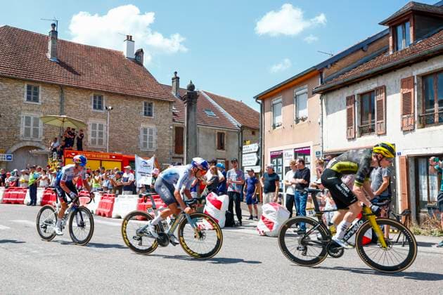 Tour de France 2026 Stage 13 BELFORT, FRANCE - JULY 17 : Van Gils Maxim (BEL) of Red Bull - BORA - Hansgrohe, Hagenes Per Strand (NOR) of Team Visma Lease a Bike, Pidcock Tom (GBR) of Pinarello - Q36.5 Pro Cycling Team in action during stage 13 of the 113rd edition of Tour de France an UCI World Tour 2.UWT cycling road race stage for Men Elite of 205 km with start in Dole and finish in Belfort on July 17, 2026 in Belfort, France, 17 07 2026 Belfort France  Copyright: xLucaxBettinix
