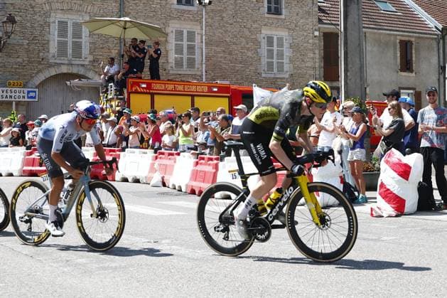 British Thomas Pidcock of Pinarello-Q36.5 Pro Cycling Team and Norwegian Per Strand Hagenes of Team Visma-Lease a Bike pictured in action during stage 13 of the 2026 Tour de France cycling race, a stage of 205km from Dole to Belfort, on Friday 17 July 2026. The 113th edition of the Tour de France starts on Saturday 4 July in Barcelona, Spain, and will finish in Paris, France on the 26th of July. POOLxLUCAxBETTINI  x181334836x