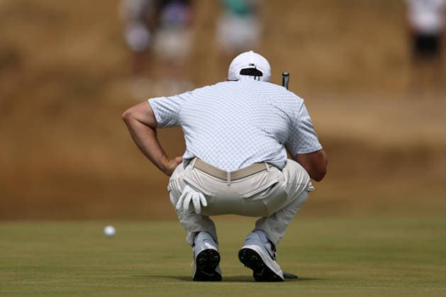 RECORD DATE NOT STATED 17th July 2026; Royal Birkdale Golf Club, Southport, Merseyside, England; The Open Championship Day Two; Rory McIlroy (NIR) studies the line of his putt for an eagle on the par four 9th hole DavidxBlunsden