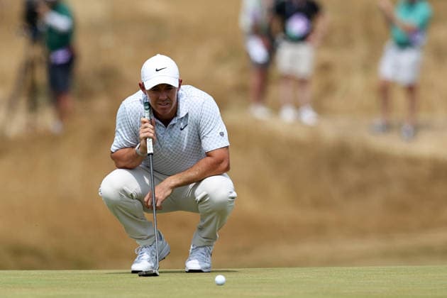 RECORD DATE NOT STATED 17th July 2026; Royal Birkdale Golf Club, Southport, Merseyside, England; The Open Championship Day Two; Rory McIlroy (NIR) studies the line of his putt for an eagle on the par four 9th hole DavidxBlunsden