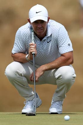 RECORD DATE NOT STATED 17th July 2026; Royal Birkdale Golf Club, Southport, Merseyside, England; The Open Championship Day Two; Rory McIlroy (NIR) studies the line of his putt for an eagle on the par four 9th hole DavidxBlunsden