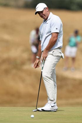 RECORD DATE NOT STATED 17th July 2026; Royal Birkdale Golf Club, Southport, Merseyside, England; The Open Championship Day Two; Rory McIlroy (NIR) reacts as his putt for an eagle on the par four 9th hole narrowly misses DavidxBlunsden