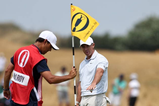 RECORD DATE NOT STATED 17th July 2026; Royal Birkdale Golf Club, Southport, Merseyside, England; The Open Championship Day Two; Rory McIlroy (NIR) reacts as his putt for an eagle on the par four 9th hole narrowly misses DavidxBlunsden