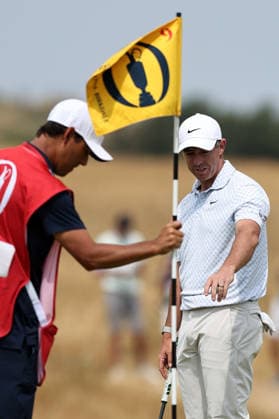 RECORD DATE NOT STATED 17th July 2026; Royal Birkdale Golf Club, Southport, Merseyside, England; The Open Championship Day Two; Rory McIlroy (NIR) reacts as his putt for an eagle on the par four 9th hole narrowly misses DavidxBlunsden